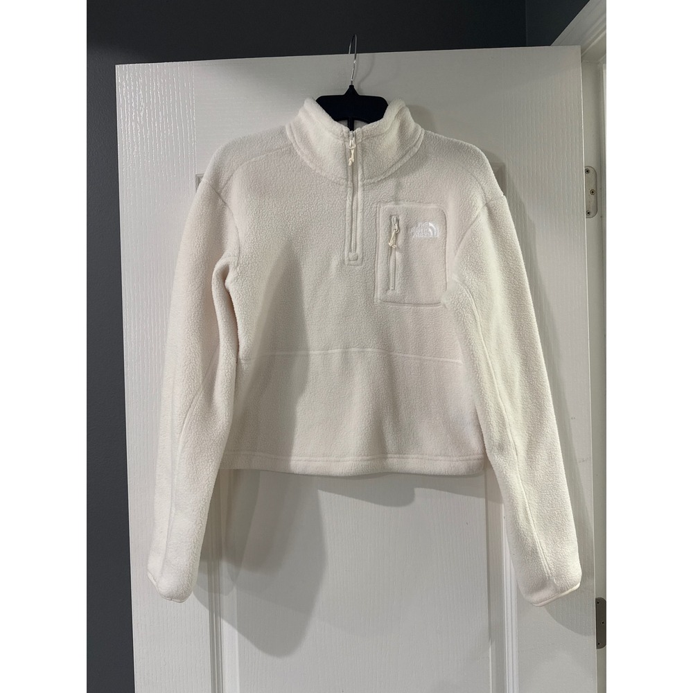The North Face Womens Off White Circular Design Cropped Quarter Zip Fleece Small